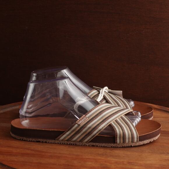 Feelgoodz Sandals WMS SZ 9 Brown Zensole Cascades Stripe Slide Comfort Shoes NWT - Picture 1 of 15
